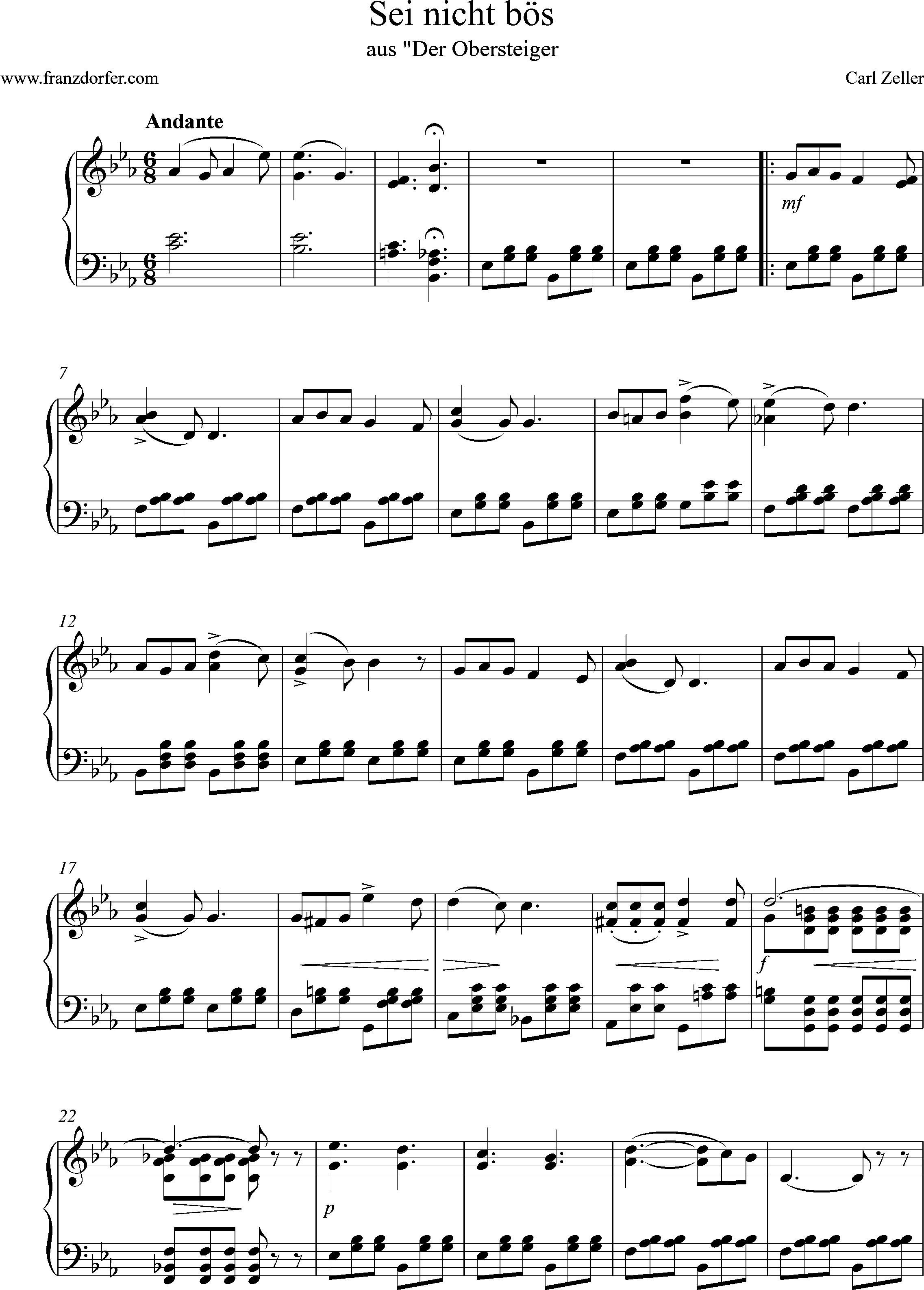 Klaviernoten, Eb-Dur, Sei nicht bös-001